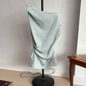 Zara Asymmetrical Ribbed Tank Top Shirt in Light Green